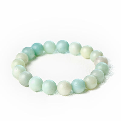Detailed perspective of the Liminéra Oasis bracelet, showcasing the quiet visual oasis and grounding energy of minimalist Amazonite.